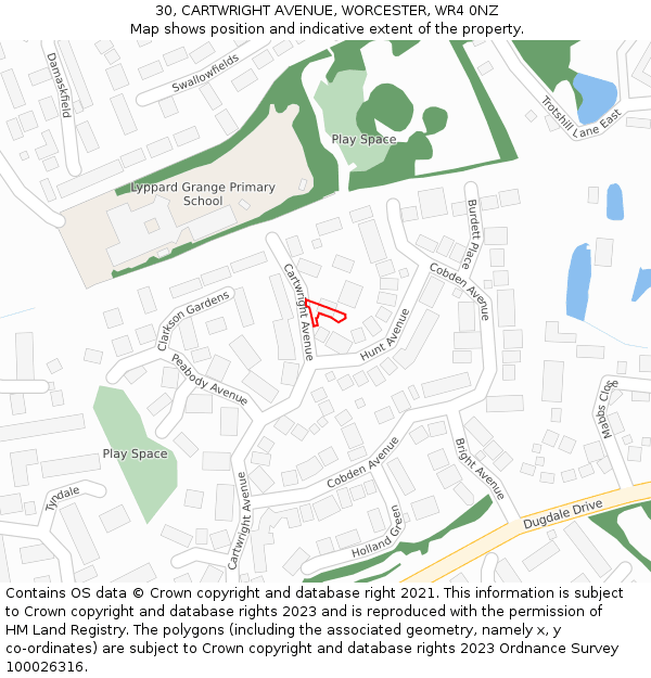 30, CARTWRIGHT AVENUE, WORCESTER, WR4 0NZ: Location map and indicative extent of plot