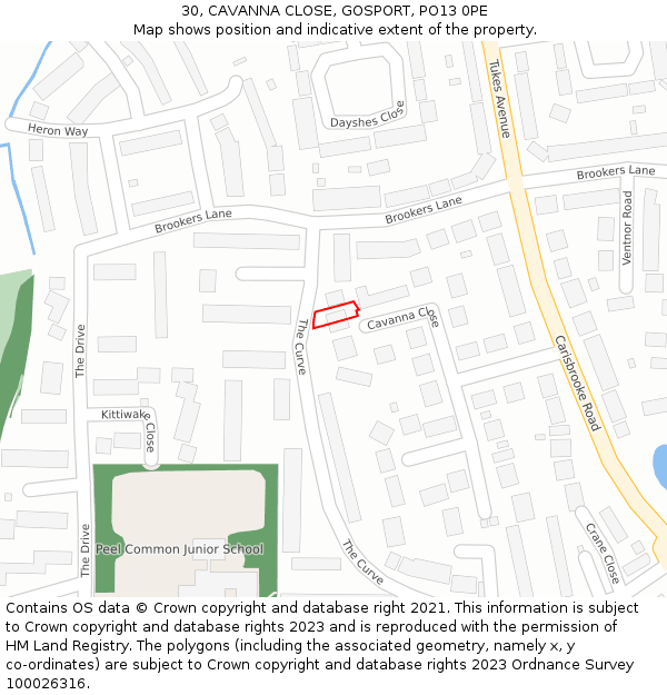 30, CAVANNA CLOSE, GOSPORT, PO13 0PE: Location map and indicative extent of plot