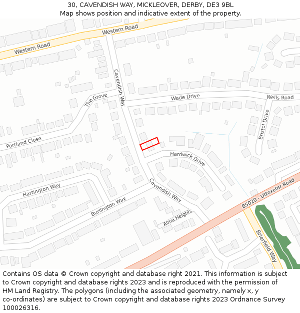 30, CAVENDISH WAY, MICKLEOVER, DERBY, DE3 9BL: Location map and indicative extent of plot