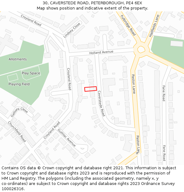 30, CAVERSTEDE ROAD, PETERBOROUGH, PE4 6EX: Location map and indicative extent of plot