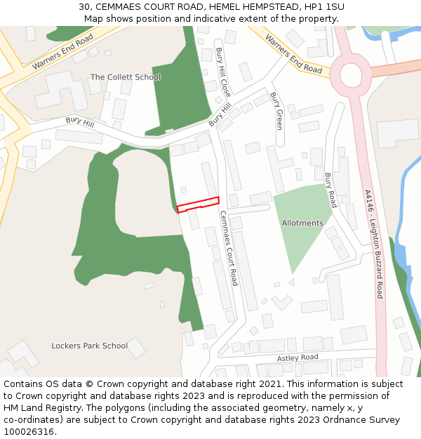 30, CEMMAES COURT ROAD, HEMEL HEMPSTEAD, HP1 1SU: Location map and indicative extent of plot