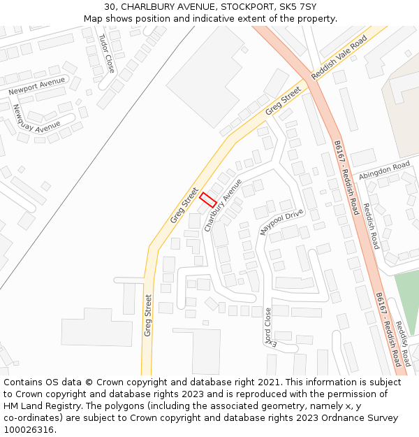 30, CHARLBURY AVENUE, STOCKPORT, SK5 7SY: Location map and indicative extent of plot