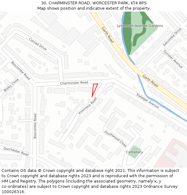 30, CHARMINSTER ROAD, WORCESTER PARK, KT4 8PS: Location map and indicative extent of plot