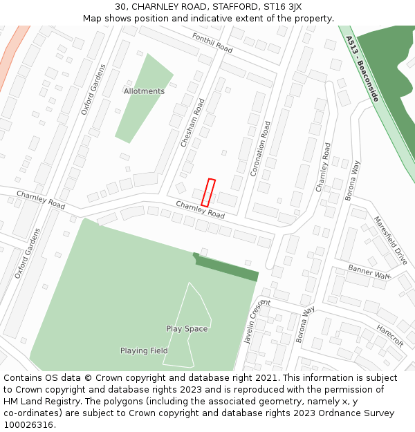 30, CHARNLEY ROAD, STAFFORD, ST16 3JX: Location map and indicative extent of plot