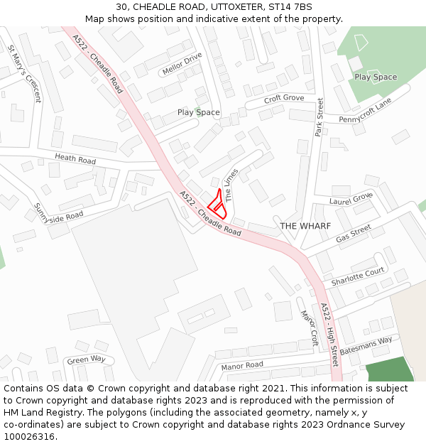 30, CHEADLE ROAD, UTTOXETER, ST14 7BS: Location map and indicative extent of plot