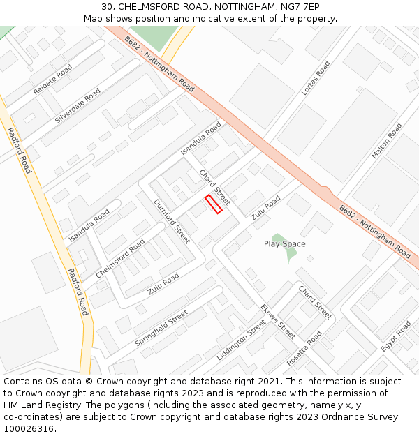 30, CHELMSFORD ROAD, NOTTINGHAM, NG7 7EP: Location map and indicative extent of plot