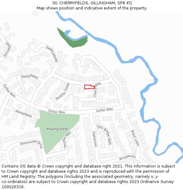 30, CHERRYFIELDS, GILLINGHAM, SP8 4TJ: Location map and indicative extent of plot
