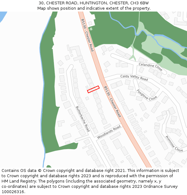 30, CHESTER ROAD, HUNTINGTON, CHESTER, CH3 6BW: Location map and indicative extent of plot