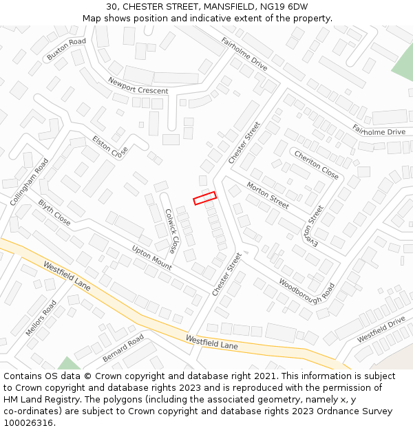 30, CHESTER STREET, MANSFIELD, NG19 6DW: Location map and indicative extent of plot