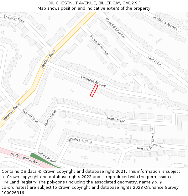 30, CHESTNUT AVENUE, BILLERICAY, CM12 9JF: Location map and indicative extent of plot