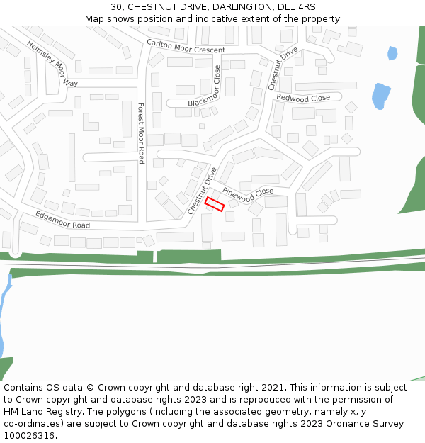 30, CHESTNUT DRIVE, DARLINGTON, DL1 4RS: Location map and indicative extent of plot