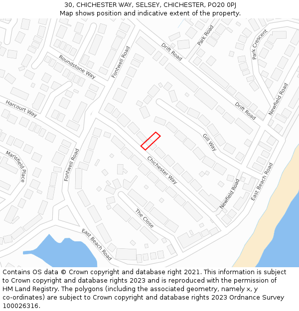 30, CHICHESTER WAY, SELSEY, CHICHESTER, PO20 0PJ: Location map and indicative extent of plot
