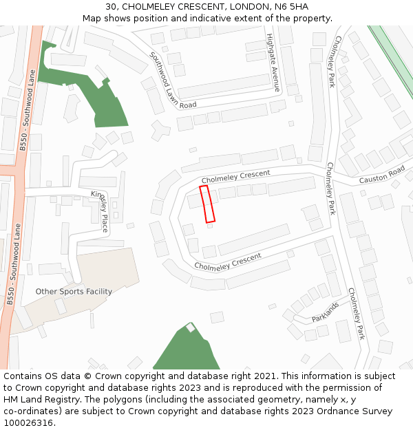 30, CHOLMELEY CRESCENT, LONDON, N6 5HA: Location map and indicative extent of plot