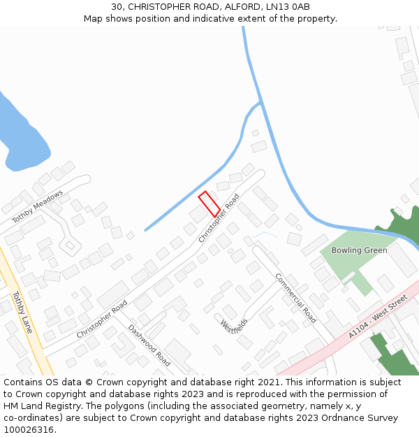 30, CHRISTOPHER ROAD, ALFORD, LN13 0AB: Location map and indicative extent of plot