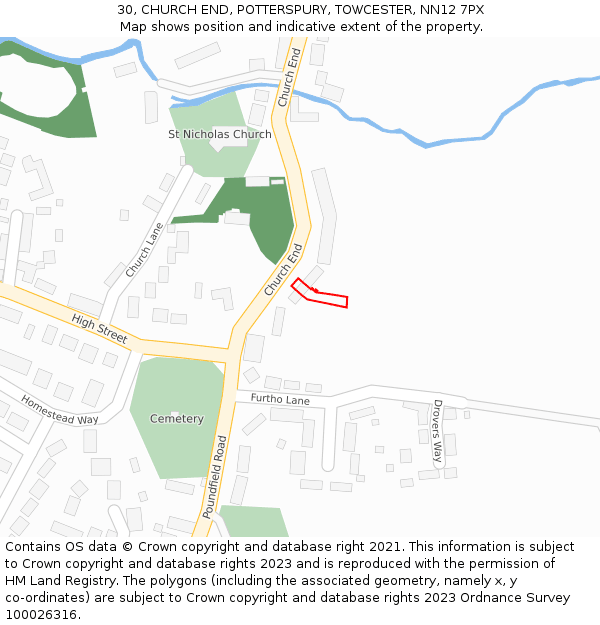 30, CHURCH END, POTTERSPURY, TOWCESTER, NN12 7PX: Location map and indicative extent of plot