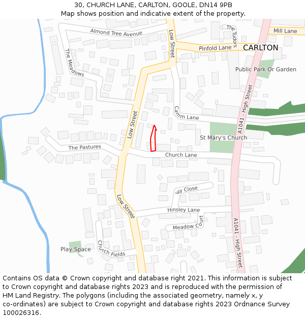 30, CHURCH LANE, CARLTON, GOOLE, DN14 9PB: Location map and indicative extent of plot