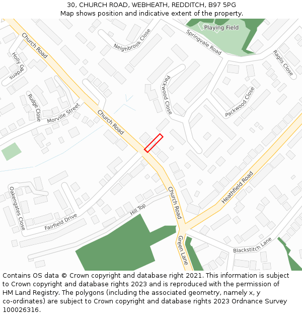 30, CHURCH ROAD, WEBHEATH, REDDITCH, B97 5PG: Location map and indicative extent of plot