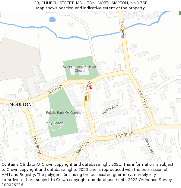 30, CHURCH STREET, MOULTON, NORTHAMPTON, NN3 7SP: Location map and indicative extent of plot
