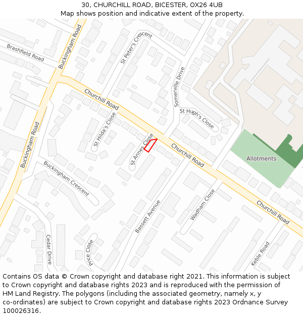 30, CHURCHILL ROAD, BICESTER, OX26 4UB: Location map and indicative extent of plot