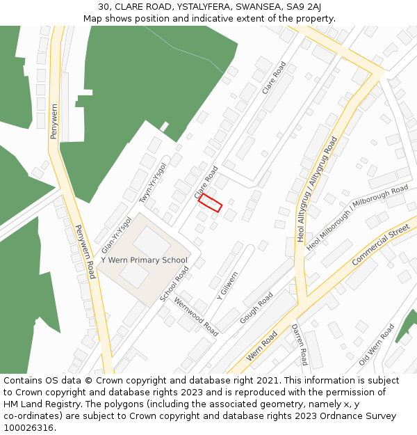 30, CLARE ROAD, YSTALYFERA, SWANSEA, SA9 2AJ: Location map and indicative extent of plot