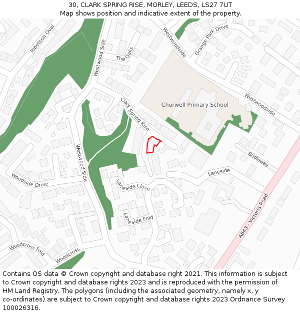 30, CLARK SPRING RISE, MORLEY, LEEDS, LS27 7UT: Location map and indicative extent of plot
