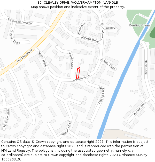 30, CLEWLEY DRIVE, WOLVERHAMPTON, WV9 5LB: Location map and indicative extent of plot