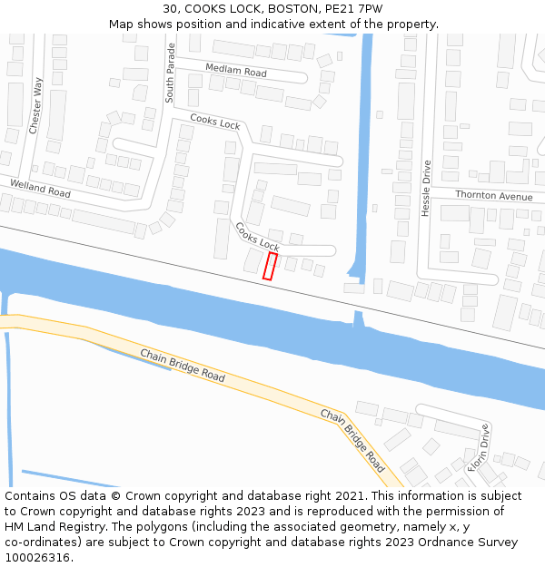 30, COOKS LOCK, BOSTON, PE21 7PW: Location map and indicative extent of plot