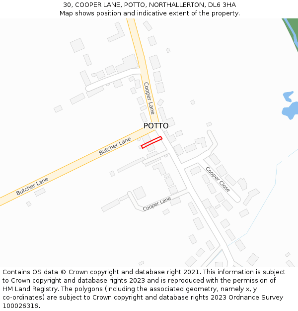 30, COOPER LANE, POTTO, NORTHALLERTON, DL6 3HA: Location map and indicative extent of plot