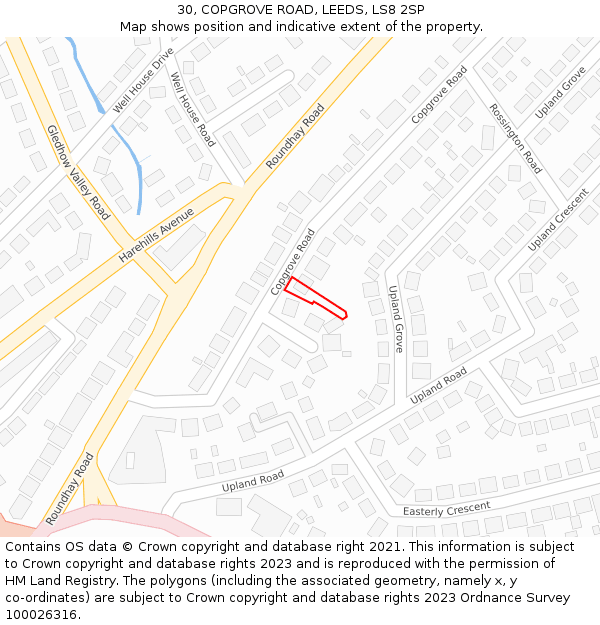 30, COPGROVE ROAD, LEEDS, LS8 2SP: Location map and indicative extent of plot