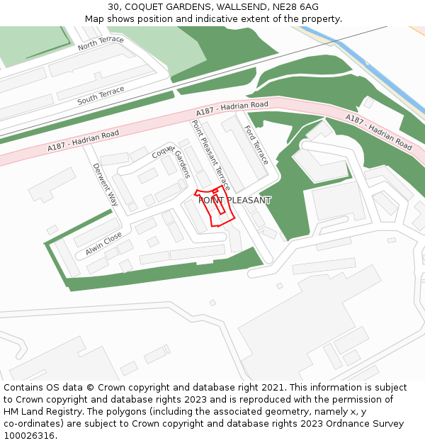 30, COQUET GARDENS, WALLSEND, NE28 6AG: Location map and indicative extent of plot