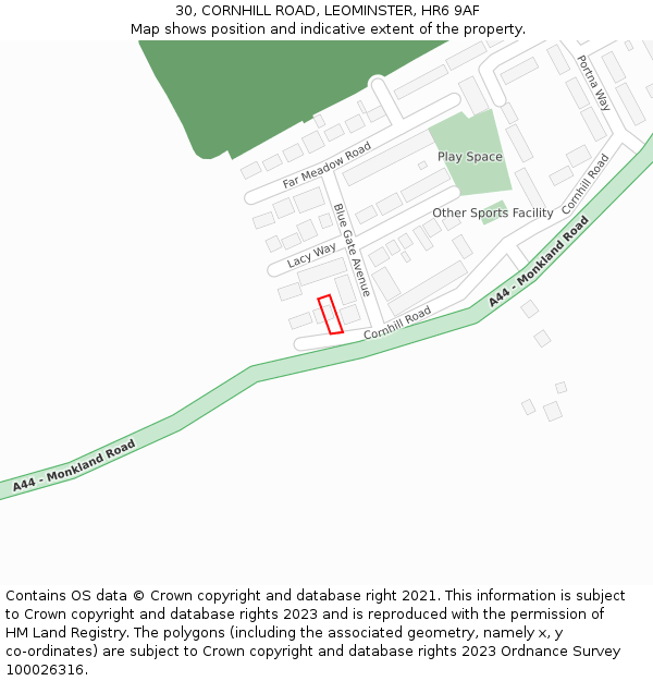 30, CORNHILL ROAD, LEOMINSTER, HR6 9AF: Location map and indicative extent of plot