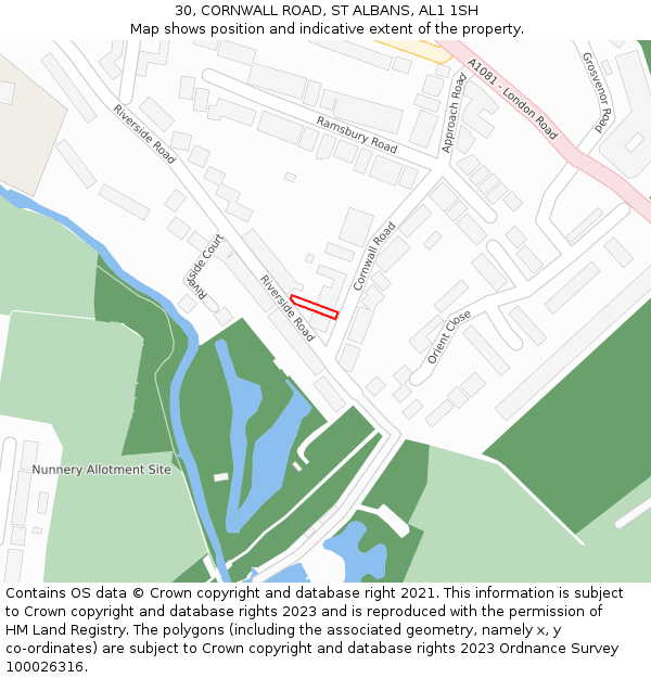 30, CORNWALL ROAD, ST ALBANS, AL1 1SH: Location map and indicative extent of plot