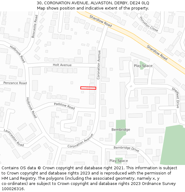 30, CORONATION AVENUE, ALVASTON, DERBY, DE24 0LQ: Location map and indicative extent of plot