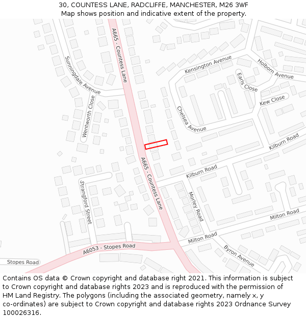30, COUNTESS LANE, RADCLIFFE, MANCHESTER, M26 3WF: Location map and indicative extent of plot