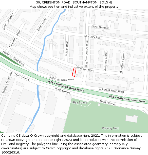 30, CREIGHTON ROAD, SOUTHAMPTON, SO15 4JJ: Location map and indicative extent of plot