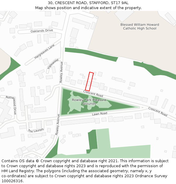 30, CRESCENT ROAD, STAFFORD, ST17 9AL: Location map and indicative extent of plot
