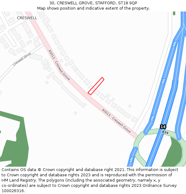 30, CRESWELL GROVE, STAFFORD, ST18 9QP: Location map and indicative extent of plot