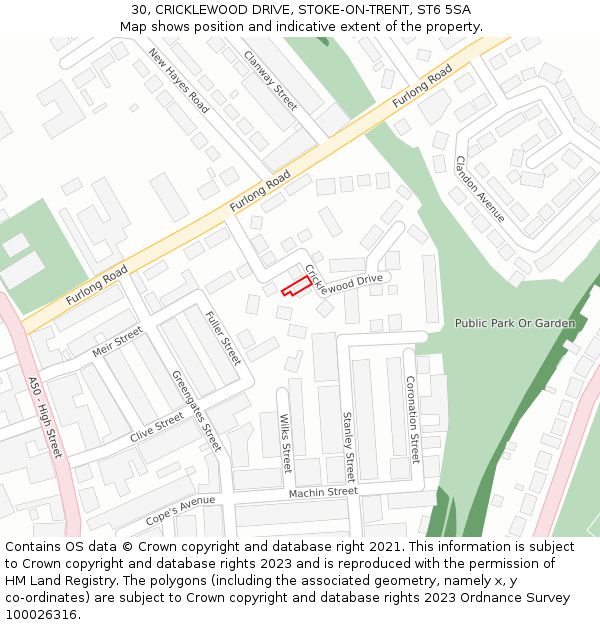 30, CRICKLEWOOD DRIVE, STOKE-ON-TRENT, ST6 5SA: Location map and indicative extent of plot