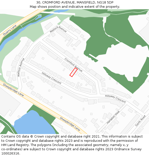 30, CROMFORD AVENUE, MANSFIELD, NG18 5DP: Location map and indicative extent of plot