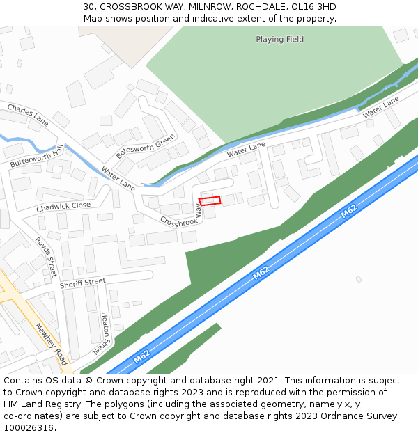 30, CROSSBROOK WAY, MILNROW, ROCHDALE, OL16 3HD: Location map and indicative extent of plot