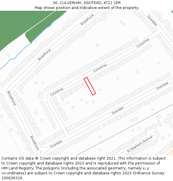 30, CULVERHAY, ASHTEAD, KT21 1PR: Location map and indicative extent of plot