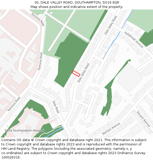 30, DALE VALLEY ROAD, SOUTHAMPTON, SO16 6QR: Location map and indicative extent of plot