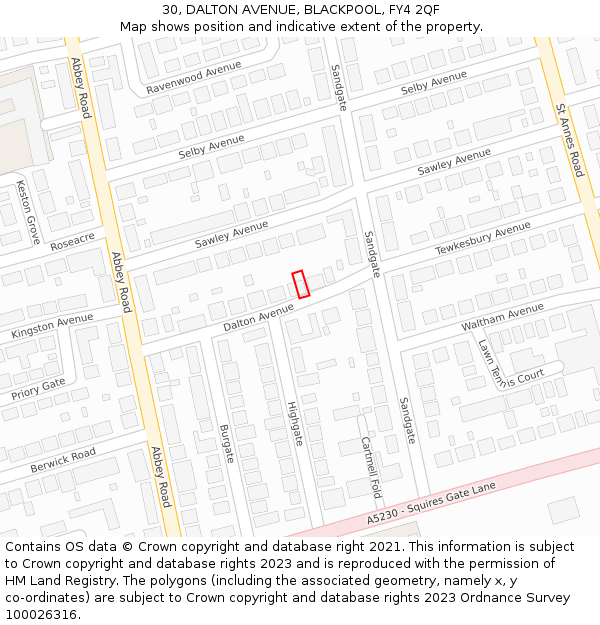 30, DALTON AVENUE, BLACKPOOL, FY4 2QF: Location map and indicative extent of plot