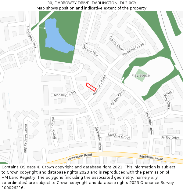 30, DARROWBY DRIVE, DARLINGTON, DL3 0GY: Location map and indicative extent of plot