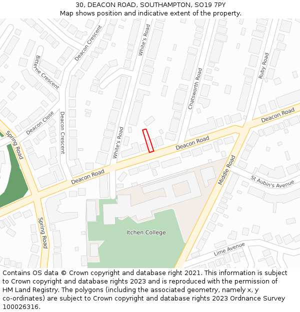 30, DEACON ROAD, SOUTHAMPTON, SO19 7PY: Location map and indicative extent of plot
