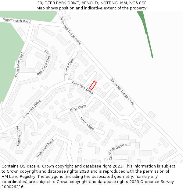 30, DEER PARK DRIVE, ARNOLD, NOTTINGHAM, NG5 8SF: Location map and indicative extent of plot