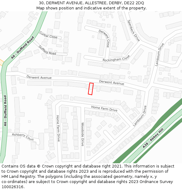 30, DERWENT AVENUE, ALLESTREE, DERBY, DE22 2DQ: Location map and indicative extent of plot