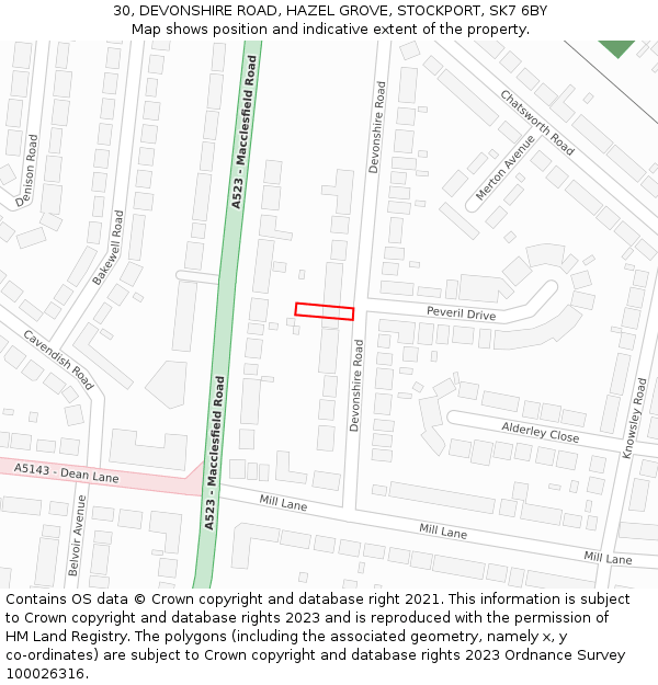 30, DEVONSHIRE ROAD, HAZEL GROVE, STOCKPORT, SK7 6BY: Location map and indicative extent of plot
