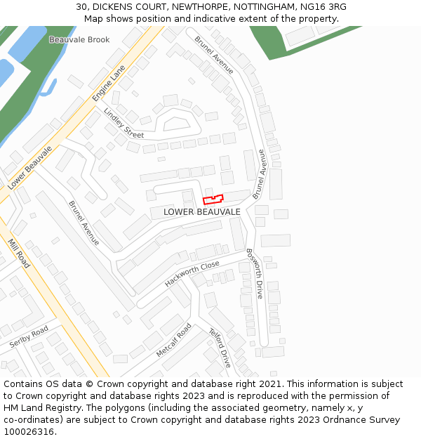 30, DICKENS COURT, NEWTHORPE, NOTTINGHAM, NG16 3RG: Location map and indicative extent of plot