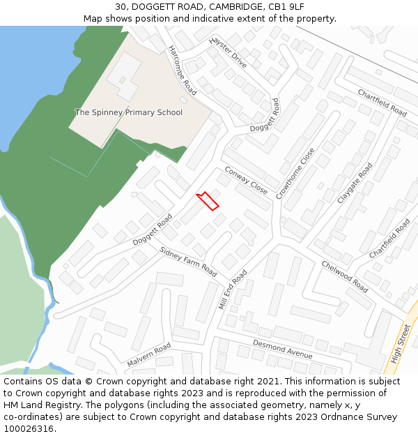30, DOGGETT ROAD, CAMBRIDGE, CB1 9LF: Location map and indicative extent of plot